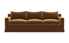 a brown couch sitting on top of a white floor