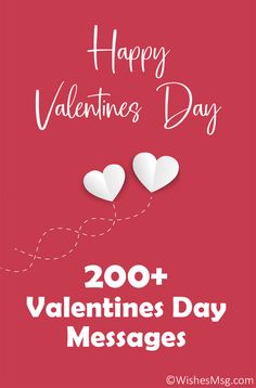 valentine's day message with two paper hearts on red background and the words happy valentine's day written in white