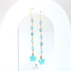 Amazonite star dangle drop earrings Green Amazonite, Amazonite Stone, Stainless Steel Wire, Fine Jewelry Collection, Silver Drop Earrings, Gold Drop Earrings, Beaded Dangles, Gold Plated Silver, Metal Color