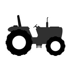 a black and white silhouette of a tractor with large tires on it's front wheels