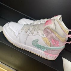 Used In Great Condition! Size 12c Custom Jordan 1, Custom Jordan, Shoes Jordan 1, Custom Jordans, Jordan White, Shoes Jordan, Kids Jordans, Jordan 1 Mid, Jordan Shoes