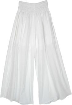 A cool white wide-leg palazzo pants with a comfortable shirred elastic waist for every season.  These loose-fitting pants are extremely comfortable and are made of lightweight cotton fabric. #tlb #SplitSkirtsPants #vacationclothing #WideLegPants #WhitePants #HippiePants White Harem Pants With Elastic Waistband For Spring, White Harem Pants With Elastic Waistband For Vacation, White Wide-leg Harem Pants With Elastic Waistband, Spring White Loose Fit Harem Pants, Spring White Loosely Fitted Harem Pants, White Ankle-length Harem Pants With Loosely Fitted Hips, White Ankle-length Harem Pants For Vacation, White Loose Fit Ankle-length Harem Pants, Stretch Cotton Harem Pants For Vacation