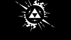 the legend of zelda logo is shown in black and white on a dark background