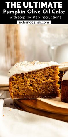 This incredible pumpkin olive oil cake is moist and tender, made in one bowl, and is topped with whipped cream cheese frosting. Springform Pan, Pumpkin Pie Spice, Vegetarian Cheese, Cheese Frosting, Cream Cheese Frosting, Pumpkin Puree