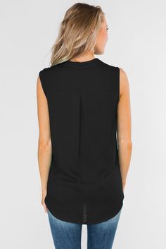 Black V-neck Front Irregular Twist Hem Tank Top Casual Black Blouse With Split Neck, Black Split Neck Tops For Summer, Black V-neck Blouse For Layering, Black Split Neck Top For Summer, Black Split Neck Top For Spring, Black V-neck Top Versatile Style, Black Split Neck Top For Workwear, Black V-neck Top For Work, Chic Black Split Neck Top