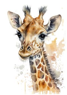 a watercolor painting of a giraffe's face