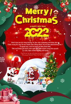 merry christmas flyer with santa claus and reindeer