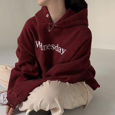 Vintage Embroidery Letter Solid Color Hoodie Trendy Letter Embroidered Sweater For Winter, Trendy Letter Embroidery Sweater For Winter, Oversized Winter Sweater With Letter Embroidery, Oversized Fall Hoodie With Letter Embroidery, Oversized Hoodie With Letter Embroidery For Winter, Oversized Winter Hoodie With Letter Embroidery, Red Letter Embroidery Sweatshirt For Fall, Red Sweatshirt With Letter Embroidery For Winter, Red Letter Embroidery Sweatshirt For Winter