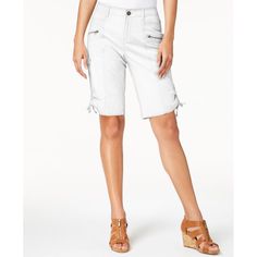 Style & Co's Curvy-Fit Bermuda Shorts Feature Stretch Enhanced Cotton And Plenty Of Pockets, Quickly Making These A Go-To Favorite. Approx. Model Height Is 5'10" And She Is Wearing A Size 4 Approx. Inseam: 12" Mid Rise Due To Generous Sizing, We Suggest Sizing Down For The Perfect Fit Zipper And Button Closure At Front; Belt Loops Stitching And Seaming Details Throughout; Ruching And Tie Details At Side Hem Two Off-Seam And Two Zipper Pockets At Front; Patch Pockets At Back; Cargo Pockets At Out Bermuda Cargo, Karl Lagerfeld Paris, Matching Family Outfits, Family Outfits, Sleeves (women), Workout Pants, Sweater Jacket, Bright White, Cargo Shorts