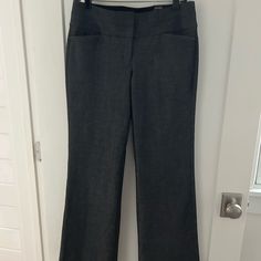 Beautiful Express Editor Dress Pants Sz 6r New With Tags $88 Wide Waistband Flare Leg Poly/Cotton/Viscose And Elastane In A Beautiful Heather Charcoal Gray All Measurements Taken Flat Across In Inches Waist: 18.75 Rise: 9 Inseam: 32.25 Leg Opening: 10.75 Questions? Please Message Me From A Clean, Smoke Free Home Fitted Casual Workwear Dress Pants, Fitted Casual Work Dress Pants, Casual Fitted Dress Pants For Workwear, Fitted Casual Dress Pants For Workwear, Fitted Dress Pants With Welt Pockets For Spring, Fitted Dress Pants For Spring Office Wear, Fitted Wide Leg Dress Pants With Welt Pockets, Fitted Wide Leg Dress Pants With Pockets, High Waist Fitted Dress Pants For Business