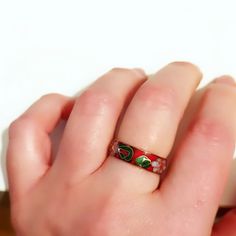 Red cloisonne ring. New without use. This is a vintage cloisonne ring. It is a  White color and has a gorgeous pink and green flower & leaf design. Made in the 1970s. I have in more colors any questions do not hesitate to ask The rings are delivered with a jewelry box.  Combined shipping! Flower-shaped Enamel Ring For Gift, Flower-shaped Enamel Ring As Gift, Floral Enamel Ring As Gift, Flower Shaped Enamel Ring For Gift, Flower Shaped Enamel Ring As A Gift, Vintage Green Enamel Ring For Gift, Vintage Green Enamel Ring Gift, Green Vintage Enamel Ring For Gift, Vintage Enamel Flower Ring For Gift