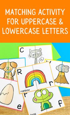 the matching activity for uppercase and lowercase letters is shown with pictures of animals