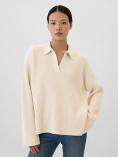 Relaxed 24/7 Split-Hem Johnny Collar Sweater | Gap Factory Collared Sweater, Johnny Collar, Feeling Confident, Collar Sweater, Split Hem, Cotton Knit, Gap, Topshop, Split