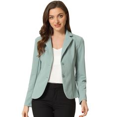 The curved hem and a fitted waist, make this formal blazer different from other blazers and add a stylish twist. Keep your work-wear wardrobe up-to-date by adding this pretty blazer. Pair it with a range of blouses and jeans, a pencil skirt, or cigarette pants, and show off your charming effortless OL style. This blazer suit jacket features a single-breasted design, a fitted waist, and regular hip-length, which make it comfortable for all-day wear. The lapel collar neckline and straight-cut cuff Tailored Solid Color Office Lady Blazer, Tailored Solid Color Blazer For Office, Tailored Solid Blazer For Office, Office Blazer Dress With Single Button And Suit Collar, Office Blazer Dress With Suit Collar And Single Button, Single Button Office Lady Blazer, Office Lady Blazer With Hidden Button Closure, Tailored Semi-formal Office Blazer, Solid Single Button Office Blazer