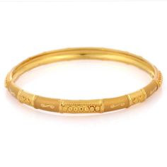 This is part of Chairish’s Fine Jewelry assortment.  Traditional Engraved Bangle in 18K Gold. It’s a great jewelry ornament to wear on occasions and at the same time works as a wonderful gift for your loved ones. These lovely statement pieces are perfect generation jewelry to pass on. Bangles feel comfortable while wearing it as it is lightweight, designer and skin friendly. Our handmade solid gold bangles are a stylish accessory which is perfect for your daily casual wear or work formal wear. T Classic Ceremonial Bracelet With Intricate Design, Ceremonial Yellow Gold Jubilee Bracelet, Luxury Gold Plated Bracelets For Ceremonial Occasions, Luxury Ceremonial Bangle Bracelets, Ceremonial Gold Bracelets With Polished Finish, Elegant Gold Bangle Bracelet For Ceremonial Occasions, Luxury Engraved Bracelets For Ceremonial Occasions, Elegant Ceremonial Bangle With Polished Finish, Exquisite Gold Bangle For Formal Occasions