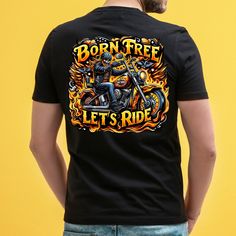 Biker T-shirt With Sublimation Print For Biker Events, Black Tops With Front Print For Biker Events, Black T-shirt With Front Print For Biker Events, Biker Style T-shirt With Sublimation Print For Biker Events, Black Biker T-shirt For Biker Events, Biker Style Crew Neck T-shirt With Custom Print, Black Biker T-shirt For Motorcycling, Custom Print Biker Tops For Streetwear, Biker Style T-shirt With Front Print For Biker Events