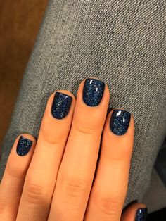 Basic Winter Nails Acrylic, Navy Dipped Nails, Navy Fingernails, Navy Shimmer Nails, Navy Blue With Glitter Nails, January Gel Nail Colors, Navy Dip Powder Nails, Extra Short Nails Gel, Dark Blue And Gray Nails