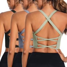 PRICES MAY VARY. Open Back Design:The backless sports bra pack with spaghetti straps;v neck design;sexy crisscross back adds a touch of style to your workout attire;that is sure to turn heads at the gym or on the go Wear-resistant Breathable Material:Our yoga bras are made with 4 -way stretch(machine washable and non-pilling);soft;comfortable;moisture-wicking and breathable fabrics that will keep you comfortable and cool during any workout Removable Padding:The removable pads can be adjusted at Bra Pack, V Neck Design, Gym Bra, Backless Bra, Strappy Sports Bras, Workout Attire, Lounge Lingerie, Yoga Gym, Yoga Bra