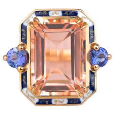 Customizable Art Deco Style 14k Solid Gold, Pink Quartz and Ceylon Sapphire Stone Ring For Sale at 1stDibs Genie Bottle, Ceylon Sapphire, Diamond Free, Bling Rings, Sapphire Stone, Pink Quartz, Dream Jewelry, White Rose Gold, Conflict Free Diamonds