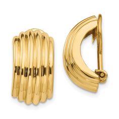 14K Solid Yellow Gold Non-Pierced Fancy Omega Back Clip On J Hoop Huggie Earrings Metal: 14K Gold Measurement: 17mm (0.67 inch) x 9.5mm (0.37 inch) Average Weight: approximately 3.70 grams Non-Pierced Earrings Note: Images may be enlarged to show details. Please refer to the actual measurement of this item. THIS IS 14K GOLD. Not gold filled. Not gold plated. Hoop Earrings Style, Yellow Earrings, Bridal Gold Jewellery, Yellow Gold Earring, Fine Jewelry Gift, Fine Jewellery Earrings, Selling Jewelry, Earings Piercings, Clip On