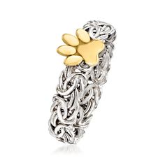 Ross-Simons presents contemporary styles with a timeless appeal. Sophisticated Byzantine links complete every look, stacks included! Handcrafted in polished sterling silver, our timeless ring is decorated with a sweet little paw print glowing in 14kt yellow gold. 1/4' wide. 14kt yellow gold and sterling silver paw print Byzantine ring. Each Ross-Simons item arrives in a fine jewelry presentation box. Byzantine Ring, Byzantine Rings, Timeless Ring, Ring Size 10, Size 10 Rings, Free Jewelry, Paw Print, Contemporary Style, Jewelry Collection