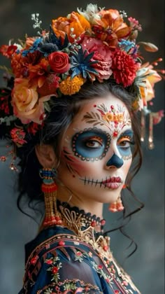 Nem Halloween Makeup, Geek Outfit, Catrina Costume, Catrina Makeup, Halloween Makeup Sugar Skull, Creative Halloween Makeup, Sugar Skull Costume, Fashion Costume Halloween, Dead Makeup