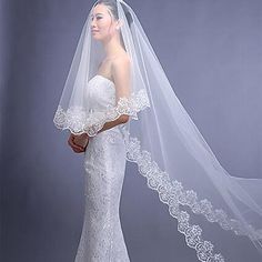 a woman in a wedding dress with a veil on her head