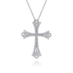 18K White Gold Diamond Cross Pendant Necklace Luxurious Jewelry, Cross Shape, Classic Wedding Band, White Gold Necklace, Diamond Cross Pendants, White Gold Necklaces, Diamond Cross, Cross Pendant Necklace, Anniversary Bands