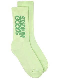 green cotton intarsia-knit logo ribbed detailing stretch-design Be sure before opening, as socks and hosiery can only be returned in their original, unopened packaging. When buying this unisex item, keep in mind that it is graded in standard men's sizing. Trendy Green Cotton Socks, Casual Green Cotton Socks, Sporty Green Socks For Spring, Sporty Cotton Socks With Letter Print, Sporty Green Socks For Streetwear, Stadium Goods, Green Grass, Cool Logo, Socks And Hosiery