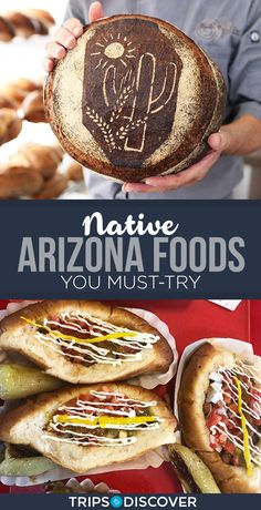 a man is holding some food in front of him and the words native arizona foods you must try