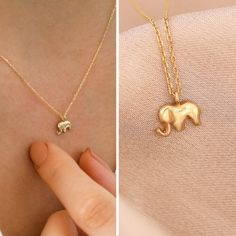 "Introducing the 14k Gold Elephant Necklace, a beautiful and timeless piece of jewelry that showcases the grace and strength of one of nature's most magnificent creatures. Made of high-quality 14k gold, this necklace is both durable and stylish, making it a perfect addition to any jewelry collection. The intricate design features a detailed elephant pendant that is sure to catch the eye and spark conversations. The elephant is a symbol of good luck, strength, and wisdom, making this necklace not Tarnish Resistant Recycled Gold Charm Necklaces As Gift, Personalized Recycled Gold Charm Necklace As Gift, Personalized Recycled Gold Charm Necklace For Gift, Personalized Recycled Gold Charm Necklace Gift, Tarnish Resistant Recycled Gold Charm Necklace As Gift, Minimalist Recycled Gold Necklace For Gift, Minimalist Recycled Gold Necklace As Gift, Minimalist Recycled Gold Necklace Gift, Personalized Recycled Gold Jewelry As A Gift