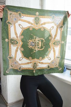 Vintage green patterned silk scarf. Measurements: 33 X 33 inches. Pattern Scarf Silk, Motif Vintage, Lithuania, Silk Scarf, Scarf Wrap, Olive Green, Scarf Accessory, Art Collection, Bathing Beauties