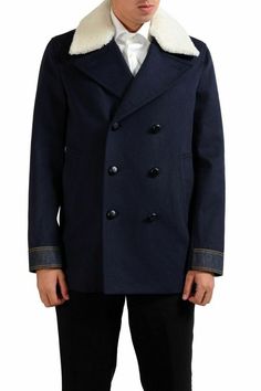 Fur Collar Coat, Peacoat Jacket, Tom Ford Men, Prada Men, Wool Peacoat, Mens Navy, Pea Coat, Pea Coats, Men's Coats And Jackets