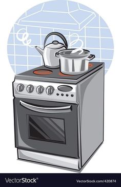 an oven with pots and pans on top