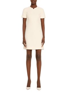 Find VALENTINOGARAVANI Crepe Couture Mini Dress With Logo Hardware on Editorialist. Valentino Garavani crepe couture mini dress features vshape hardware Crew neckline Short sleeves Side slip pockets Hem falls above the knee Aline silhouette Virgin wool/silk Made in Italy