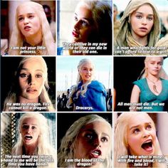 the many faces of daeneria from game of thrones, with different facial expressions