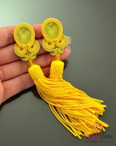 Yellow tassel earrings long yellow soutache earrings deep | Etsy Yellow Tassel Drop Earrings For Party, Yellow Tassel Earrings For Festival, Elegant Yellow Tassel Earrings, Yellow Bohemian Tassel Earrings, Vibrant Yellow Dangle Earrings, Yellow Tassel Earrings, Earrings For Bride, Deep Yellow, Smart Jewelry