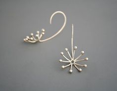 These unique earrings are made from sterling silver. I create it by hand starting with straight wire which I shape and solder into a little three dimensional form like a flower bursting open. They have a bright shiny finish. Unique thread through the back of earlobe design. Very light weight and measures a little under 2 long. Jewellery Shops, Jackson Heights, Earring Organizer, Sterling Silver Flowers, Flower Bud, Jewelry Diy, Silver Flowers