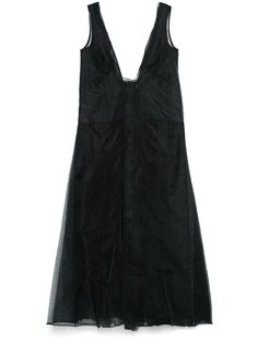 black silk organza semi-sheer construction layered design plunging V-neck sleeveless draped panel detail to the front draped panel detail to the rear pleated skirt partial lining straight hem mid-length Organza Midi Dress, Layered Design, Silk Organza, Layers Design, Womens Midi Dresses, Black Midi Dress, Black Silk, Mid Length, Pleated Skirt