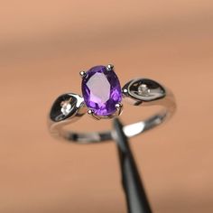 natural amethyst ring promise oval cut gemstone February birthstone purple gems sterling silver ring Amethyst Rings, Elegant Rings, Purple Stone Rings, Silver Promise Rings, Purple Gems, February Birthstone, Purple Stones, Ring Promise, Gemstone Engagement Rings