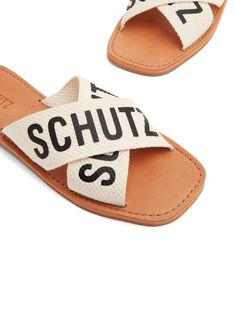 Schutz logo-print Straps Slides - Farfetch Casual Sandals With Logo Strap For Spring, Logo Print Slip-on Sandals For Summer, Slip-on Sandals With Logo Print For Summer, Summer Slip-on Sandals With Logo Print, Casual Open Toe Slides With Logo Print, Casual Summer Sandals With Logo Strap, Summer Slide Sandals With Logo Print, Flat Sandals With Logo For Summer, Summer Slide Sandals With Logo