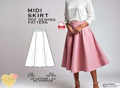 Midi Skirt Sewing Pattern, Below Knee Skirt PDF Sewing Pattern Instant Download, Long Skirt Easy Digital Pdf, Ladies Sizes 00-32, Plus Size Gored Skirt Pattern, Midi Skirt Sewing, Midi Skirt Sewing Pattern, Skirt Sewing Pattern, Knee Skirt, Skirt Sewing, Midi Flare Skirt, Knee Skirts, Skirt Patterns Sewing