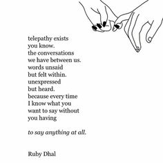 two hands touching each other with the words ruby dhal written below them in black and white