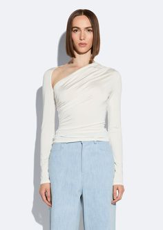 Jersey Asymmetrical Ruched Top - LAPOINTE Asymmetric Top, Ruched Top, Feather Dress, Asymmetrical Tops, Top Sales, 2024 Collection, Fall 2024, In The Fall, Jacket Sale