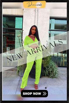 Long Sleeve Pleated Lace Up Crop Top Wide Leg Pants Suit Spring Season V-neck Sets For Night Out, Spring V-neck Sets For Night Out, Spring Long Sleeve Two-piece Pantsuit, Chic Green Pant Set For Spring, Spring Green Two-piece Pant Set, Green Two-piece Pant Set For Spring, Green Pant Set For Spring, Spring Two-piece Pant Set For Party, Casual Green Long Sleeve Pantsuit