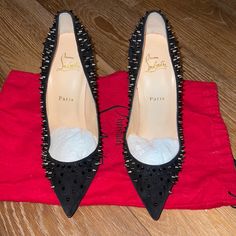 Christian Louboutin Suede Studded Heel! Never Worn, Dust Bags Included. Size 39.5 Luxury Silver-studded Pointed Toe Heels, Elegant Formal Heels With Silver Studs, Designer Party Heels With Studs, Elegant Spiked Heels For Formal Occasions, Elegant Formal Heels With Spikes, Studded Heels For Evening, Designer Studded Party Heels, Elegant Studded Heels For Evening, Elegant Spiked Evening Heels