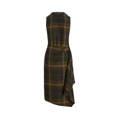 This sleeveless version of our signature cascading faux-wrap dress is crafted from wool-blend herringbone with a muted plaid pattern. Ralph Lauren Fall Dresses, Plaid Dresses Fall, Tartan Dress Boots, Plaid Single Breasted Dress, Dress Pattern Plaid, Black And Brown Plaid Dress, Kate Middleton Plaid Dress, Black Watch Plaid Dress, Belted Winter Dress