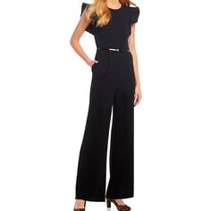 Calvin Klein Flutter-Sleeve Belted Wide-Leg Cropped Jumpsuit Women’s Size 6 Brand New With Tags-$139.00 Color-Black With Black Belt And Gold Hardware Flattering Fit, Zipper Closure, Flutter Sleeves, Wide Leg, Belted Waist 94% Polyester, 6% Spandex Fitted Calvin Klein Jumpsuits And Rompers For Party, Elegant Solid Color Short Sleeve Jumpsuits And Rompers, Elegant Short Sleeve Solid Color Jumpsuits And Rompers, Formal Solid Short Sleeve Jumpsuits And Rompers, Formal Short Sleeve Jumpsuits And Rompers, Elegant Short Sleeve Jumpsuits And Rompers, Formal Short Sleeve Jumpsuit Or Romper, Elegant Black Short Sleeve Jumpsuits And Rompers, Elegant Short Sleeve Formal Jumpsuits And Rompers