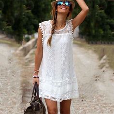 Rok Outfit, Short Beach Dresses, Look Boho Chic, Boho Chique, White Lace Mini Dress, Mode Hippie, Boho Life, Bohemian Mode, Summer Beach Dress