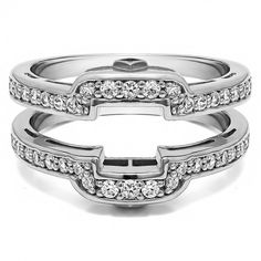 two rings with black and white diamonds on them